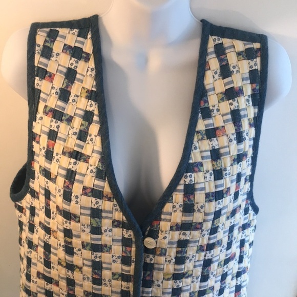 Rare Vintage Cottagecore Quilted Woven Denim Vest - Picture 6 of 14